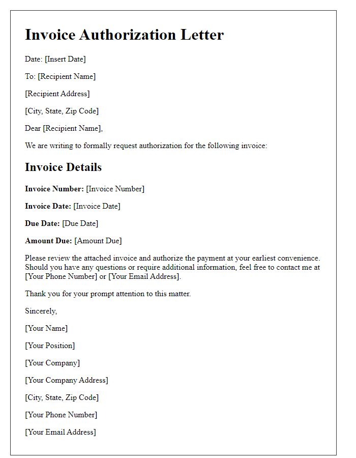 Letter template of invoice for authorization