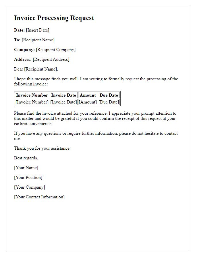 Letter template of invoice processing request