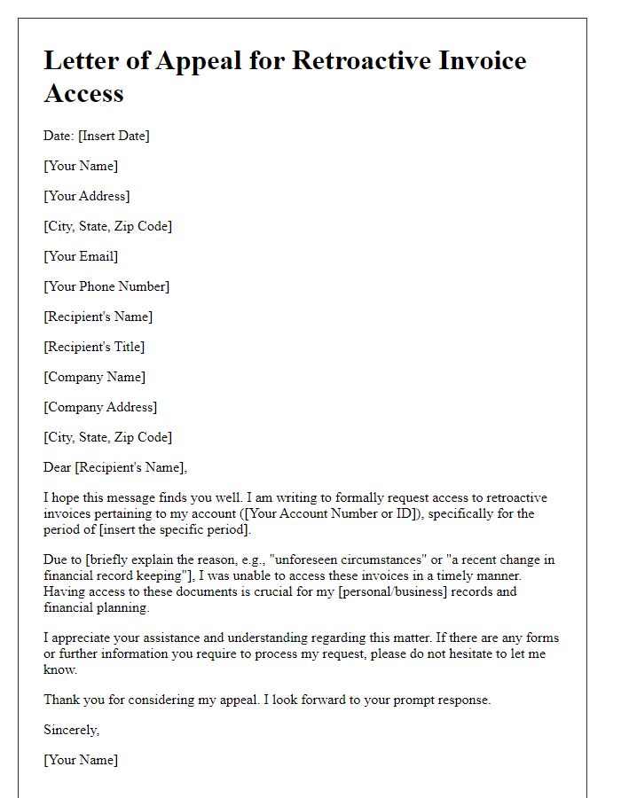 Letter template of appeal for retroactive invoice access