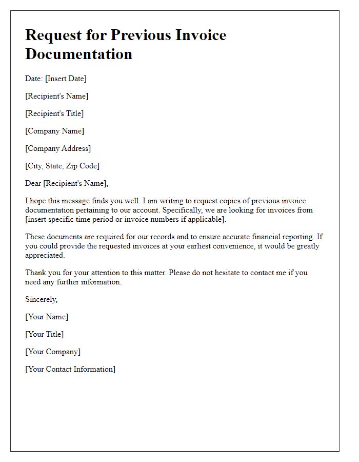 Letter template of request for previous invoice documentation