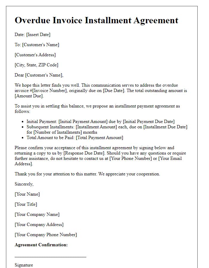 Letter template of overdue invoice installment agreement