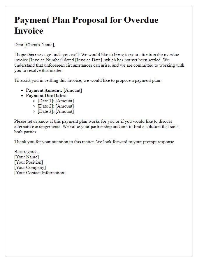 Letter template of overdue invoice payment plan suggestion