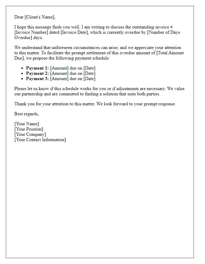 Letter template of overdue invoice payment schedule proposal