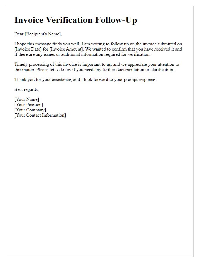Letter template of follow-up on invoice verification