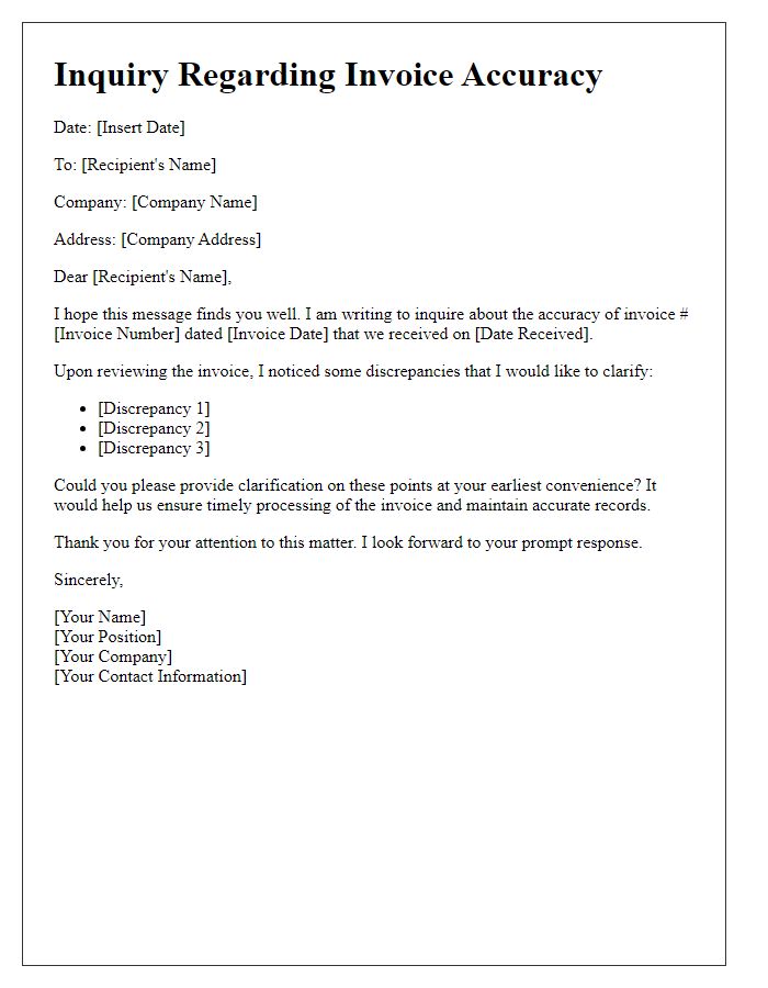 Letter template of inquiry for invoice accuracy
