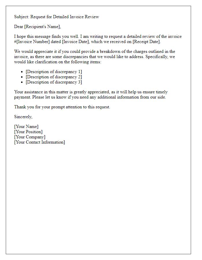 Letter template of request for detailed invoice review