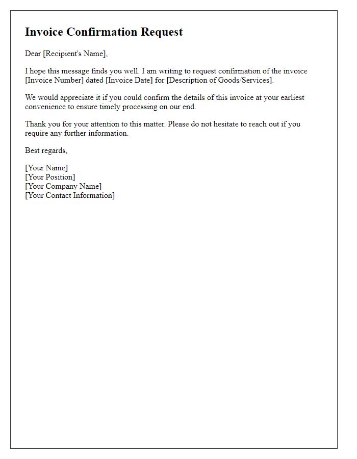 Letter template of request for invoice confirmation