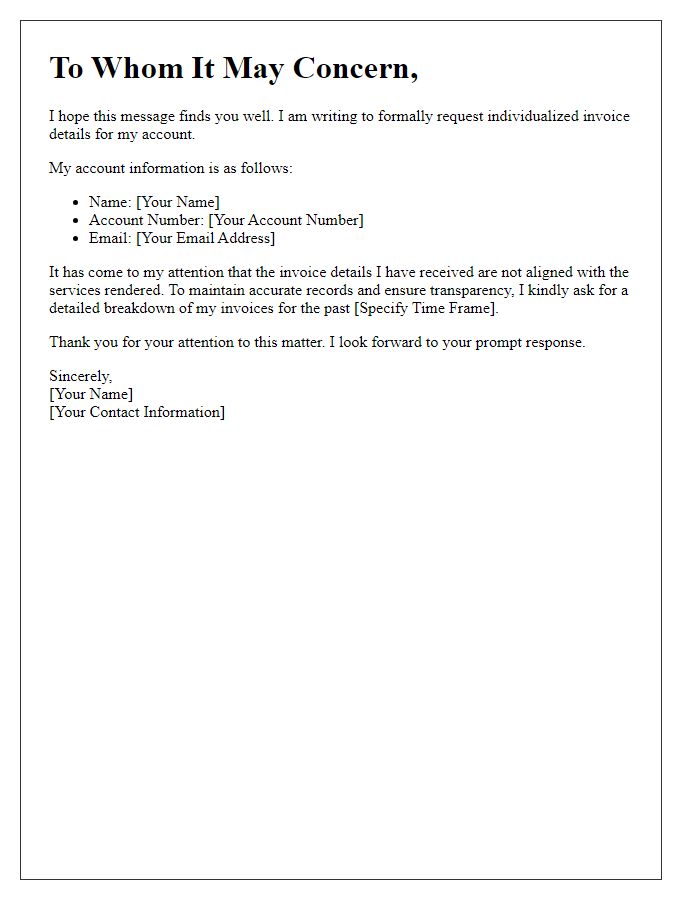 Letter template of appeal for individualized invoice details