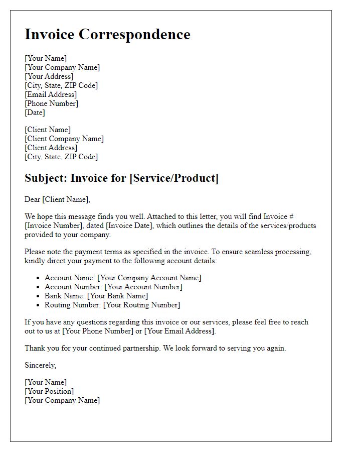 Letter template of correspondence for distinct invoicing needs