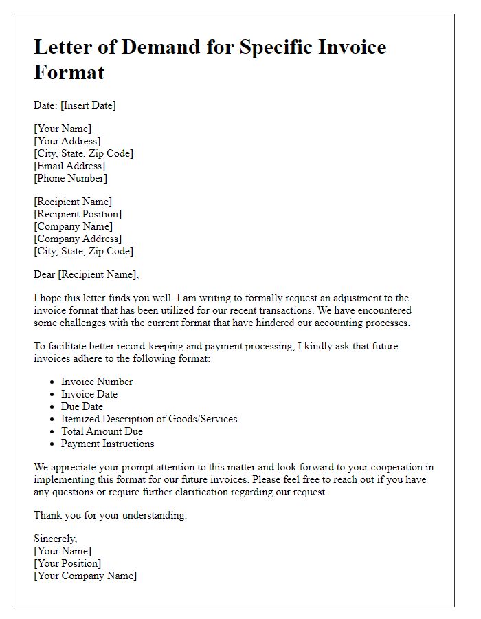 Letter template of demand for specific invoice format