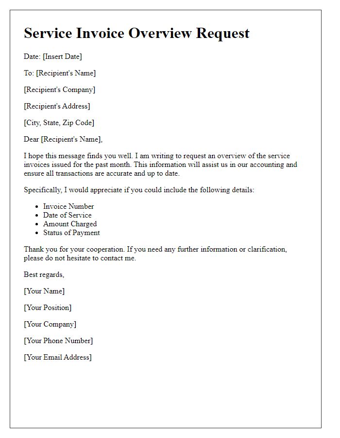 Letter template of service invoice overview request