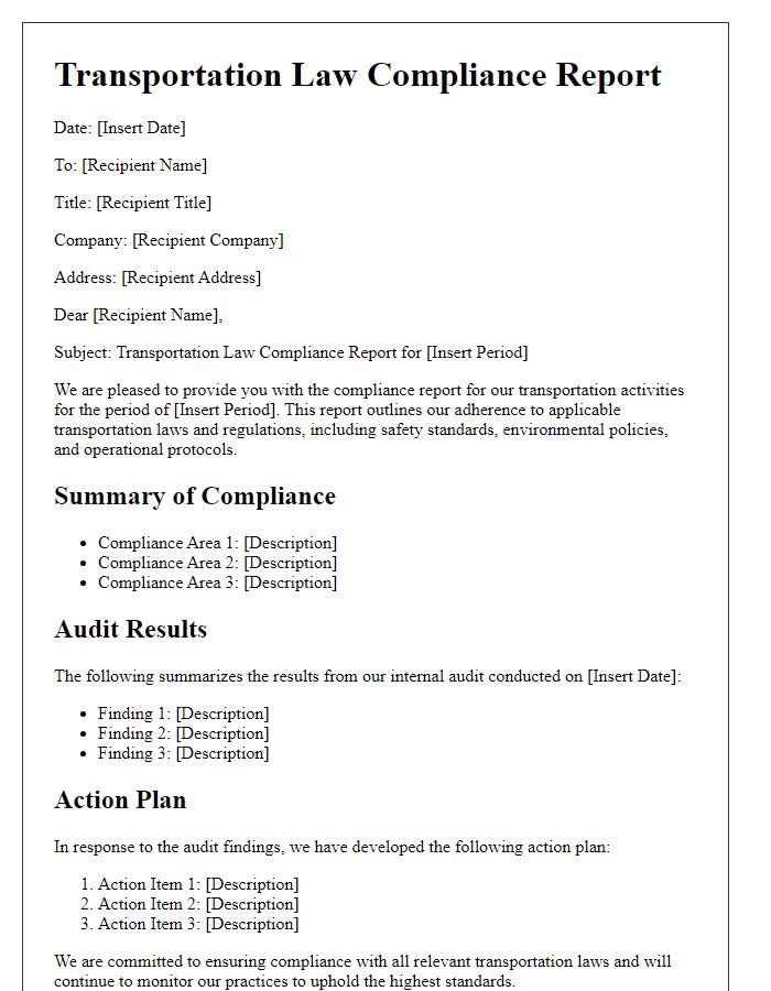 Letter template of transportation law compliance report