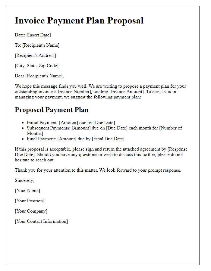 Letter template of invoice payment plan proposal.