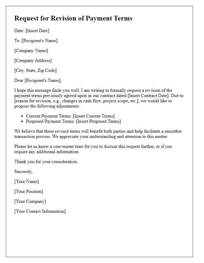 Letter template of payment terms revision request.