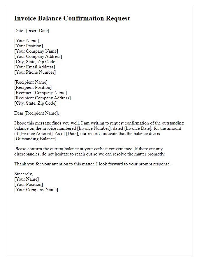 Letter template of invoice balance confirmation request