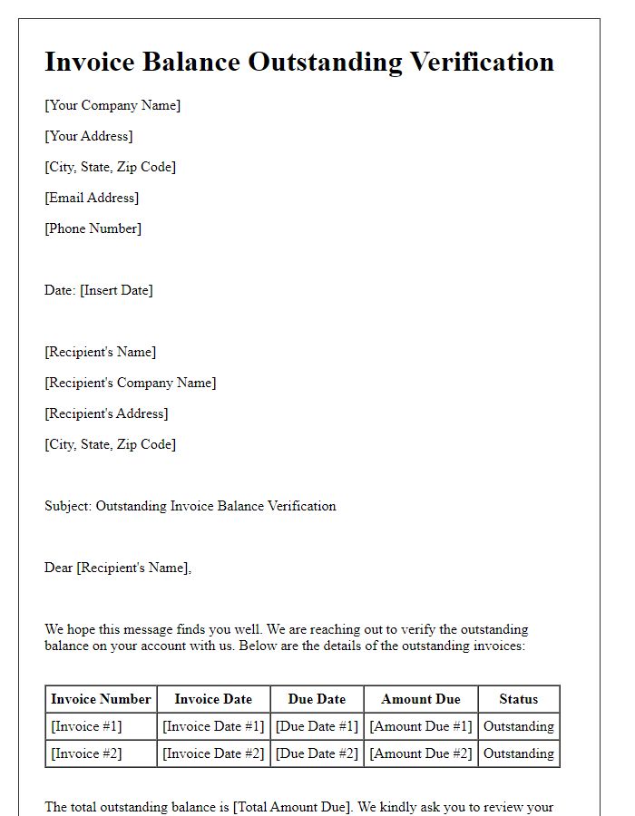 Letter template of invoice balance outstanding verification