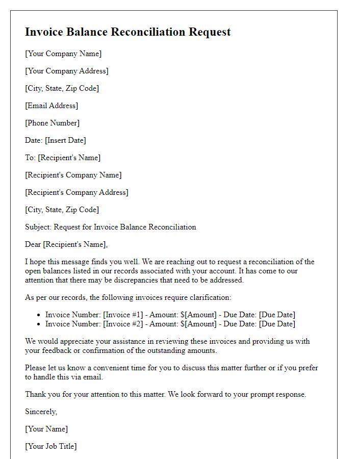 Letter template of invoice balance reconciliation request