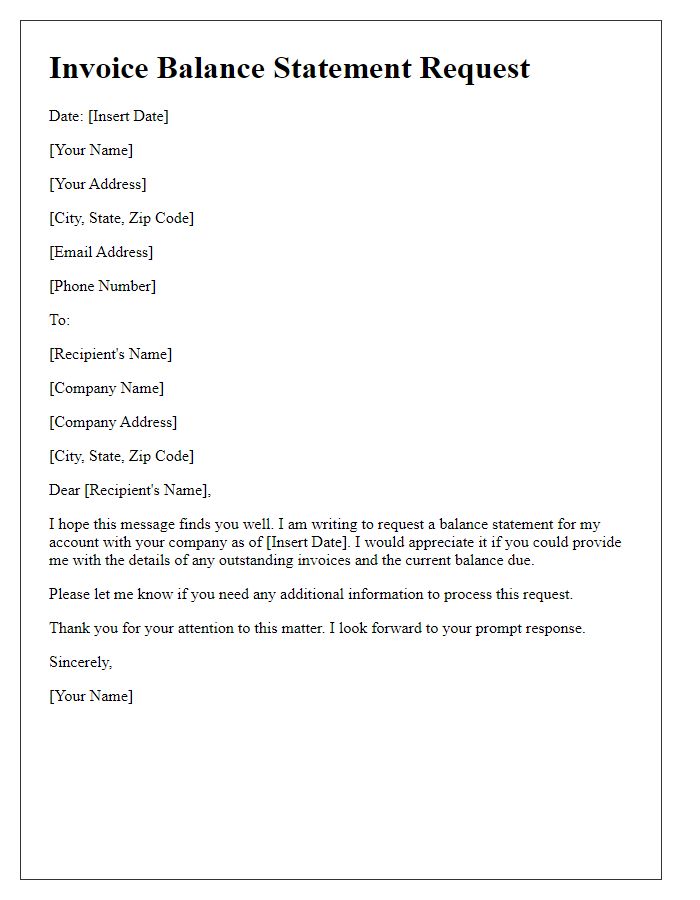 Letter template of invoice balance statement request