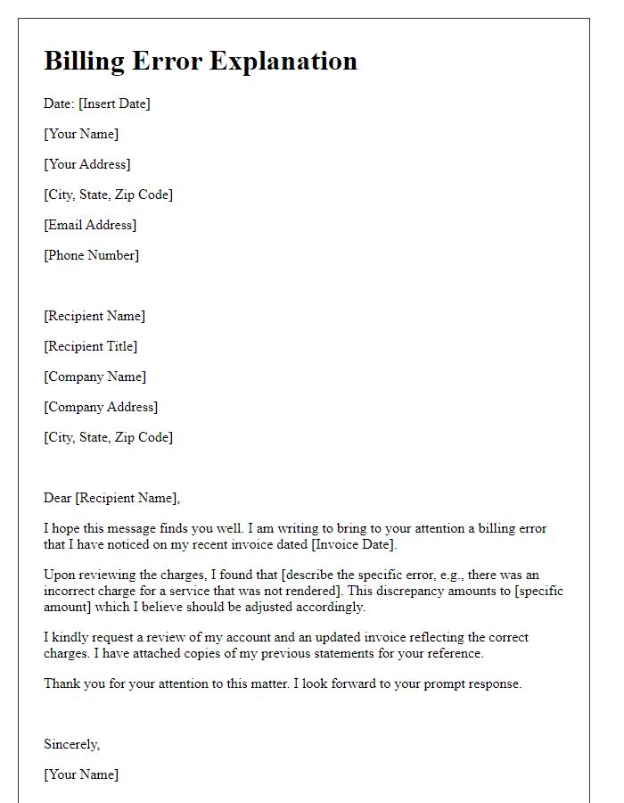 Letter template of billing error explanation