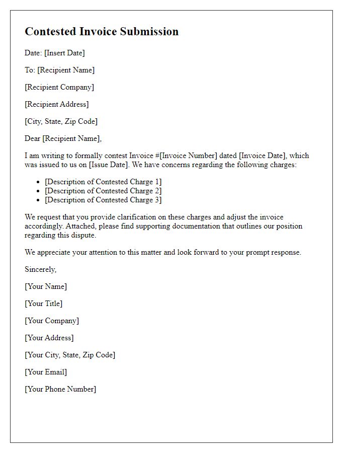 Letter template of contested invoice submission