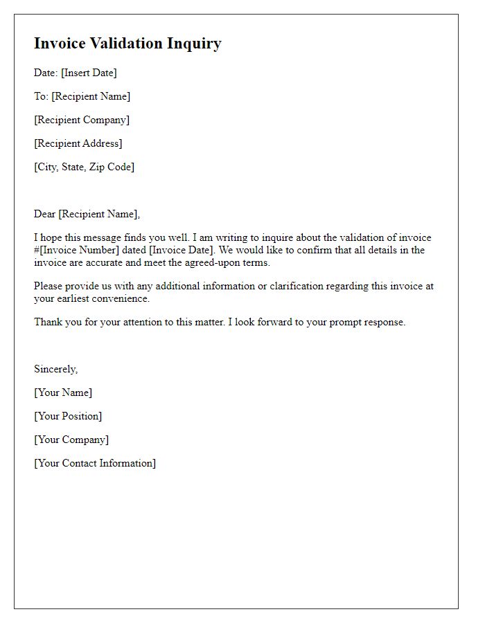 Letter template of invoice validation inquiry