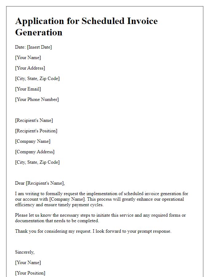 Letter template of application for scheduled invoice generation