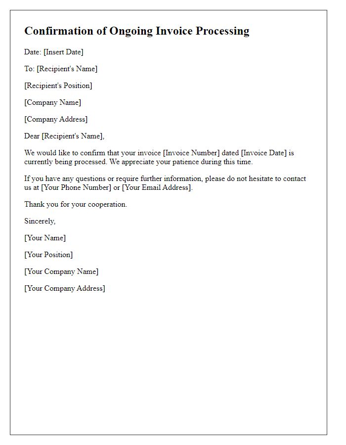 Letter template of confirmation for ongoing invoice processing