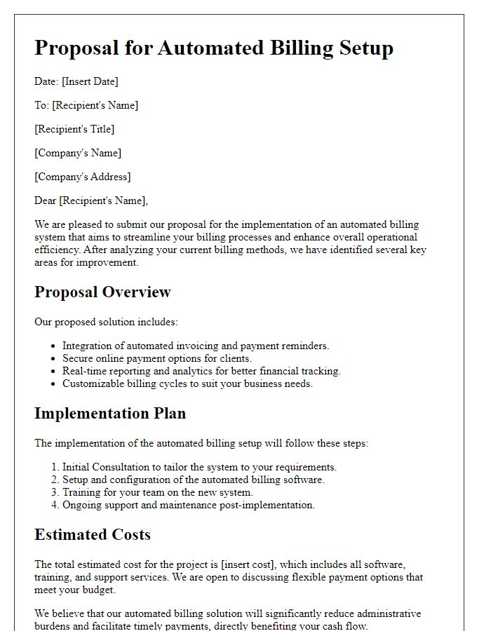 Letter template of proposal for automated billing setup