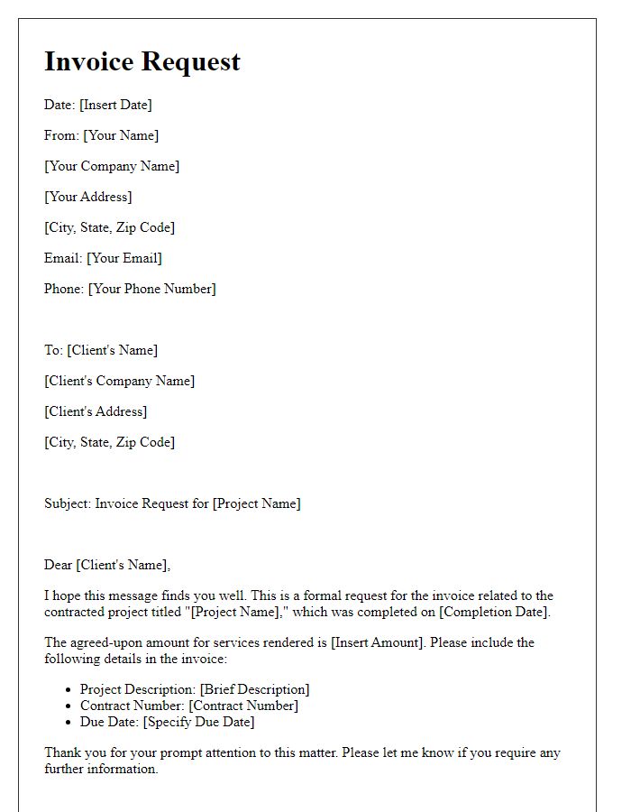 Letter template of Invoice Request for Contracted Projects