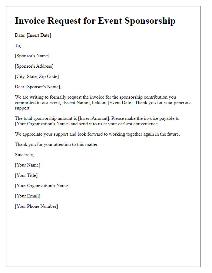 Letter template of Invoice Request for Event Sponsorship