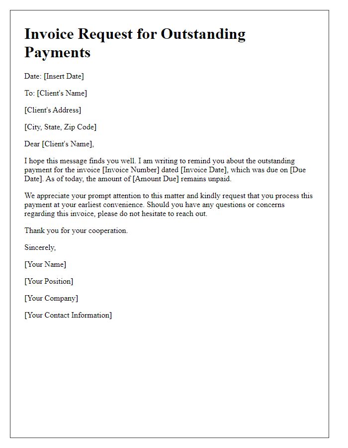 Letter template of Invoice Request for Outstanding Payments