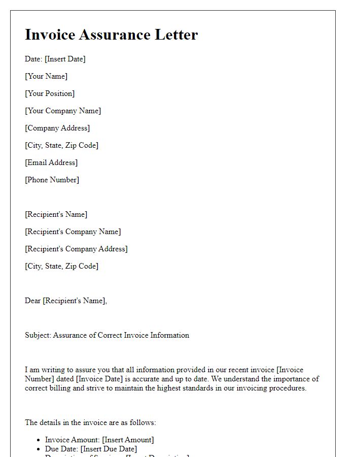 Letter template of assurance for correct invoice information