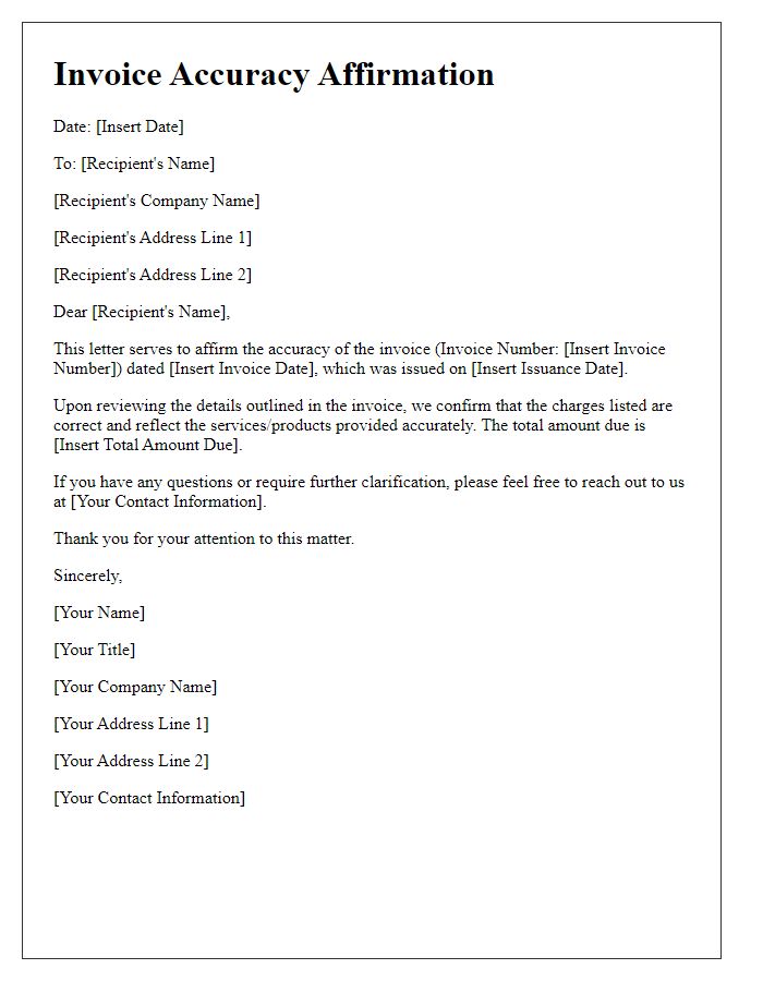 Letter template of invoice accuracy affirmation