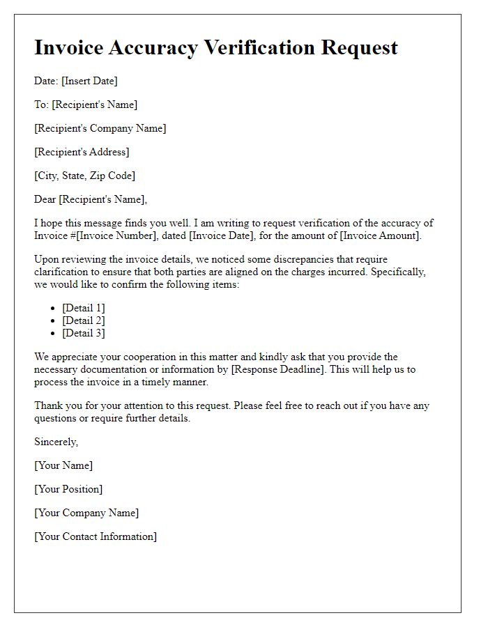 Letter template of invoice accuracy verification request