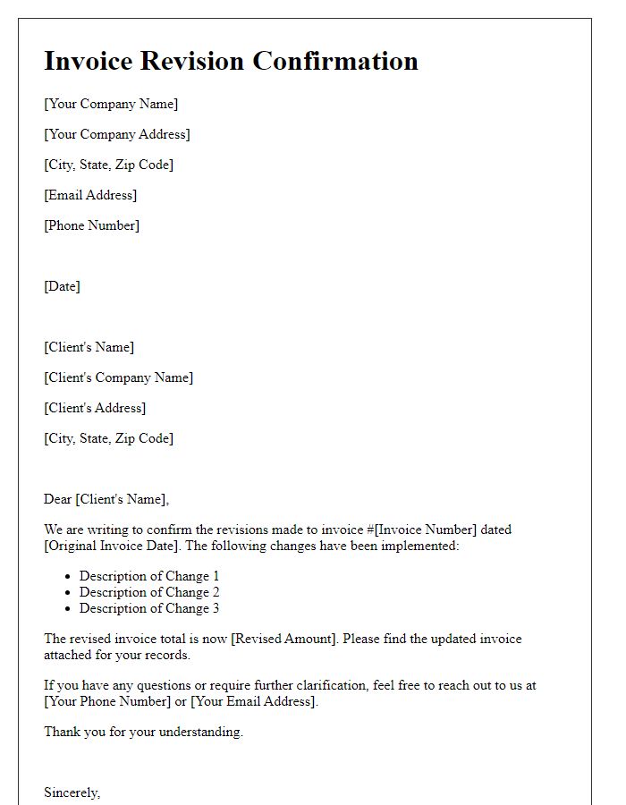 Letter template of invoice revision confirmation