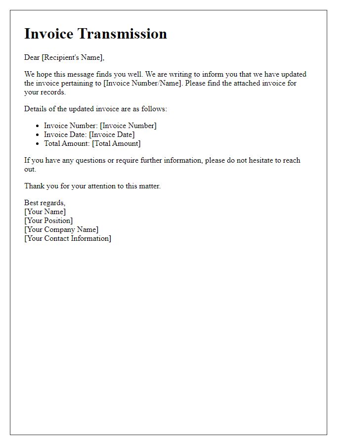 Letter template of updated invoice transmission