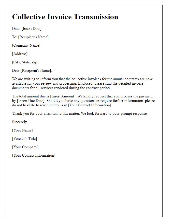 Letter template of Collective Invoice Transmission for Annual Contracts