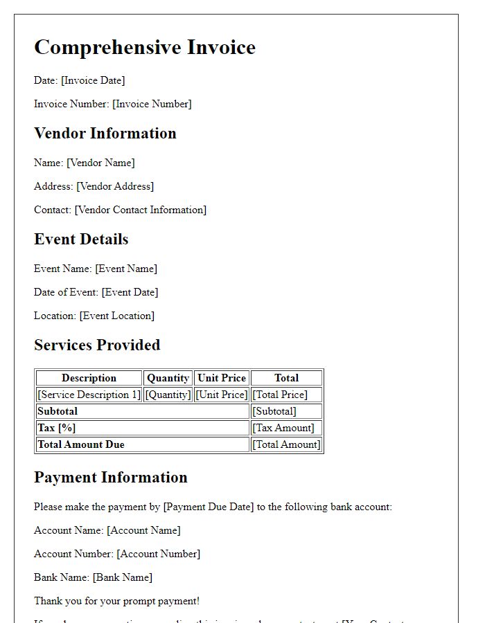 Letter template of Comprehensive Invoice Issuance for Event Vendors