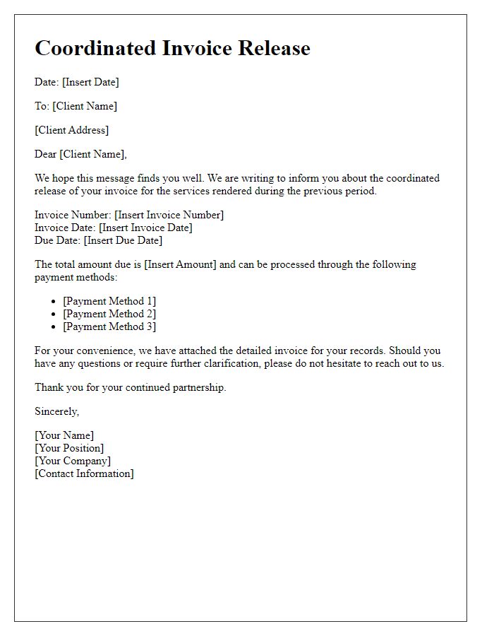 Letter template of Coordinated Invoice Release for Agency Clients