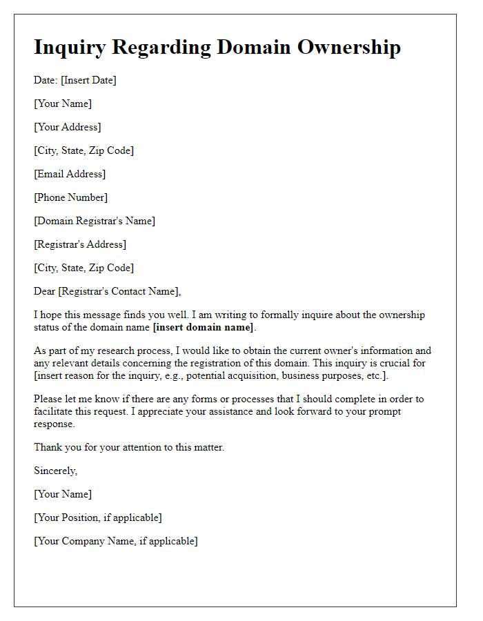 Letter template of formal inquiry about domain ownership