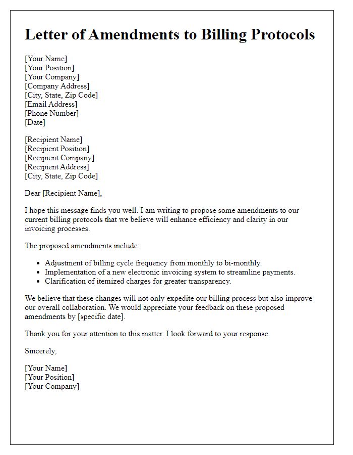 Letter template of amendments to billing protocols