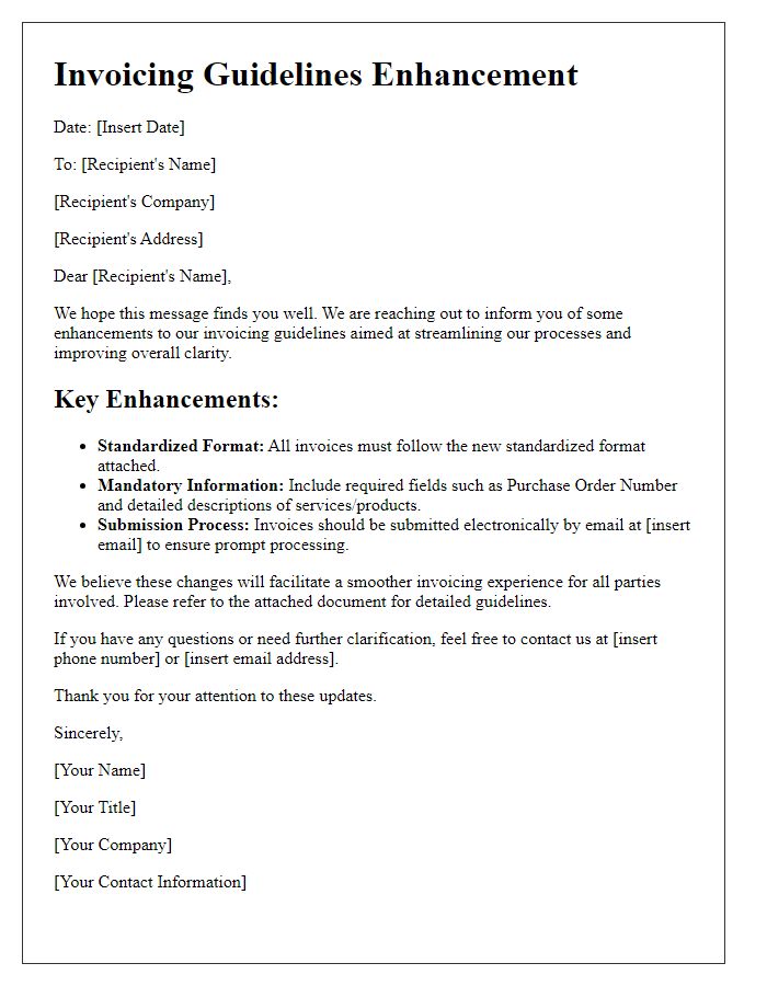 Letter template of invoicing guidelines enhancement