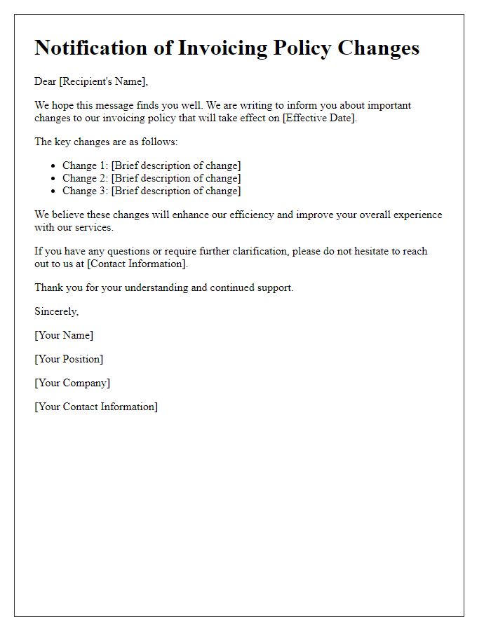 Letter template of notification on invoicing policy changes