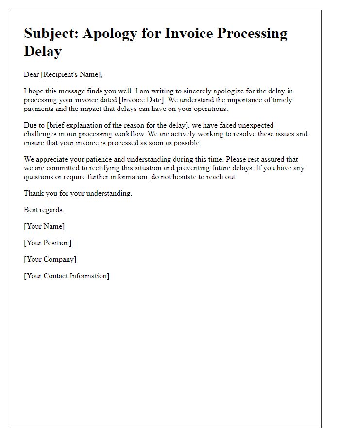 Letter template of Apology for Invoice Processing Delay