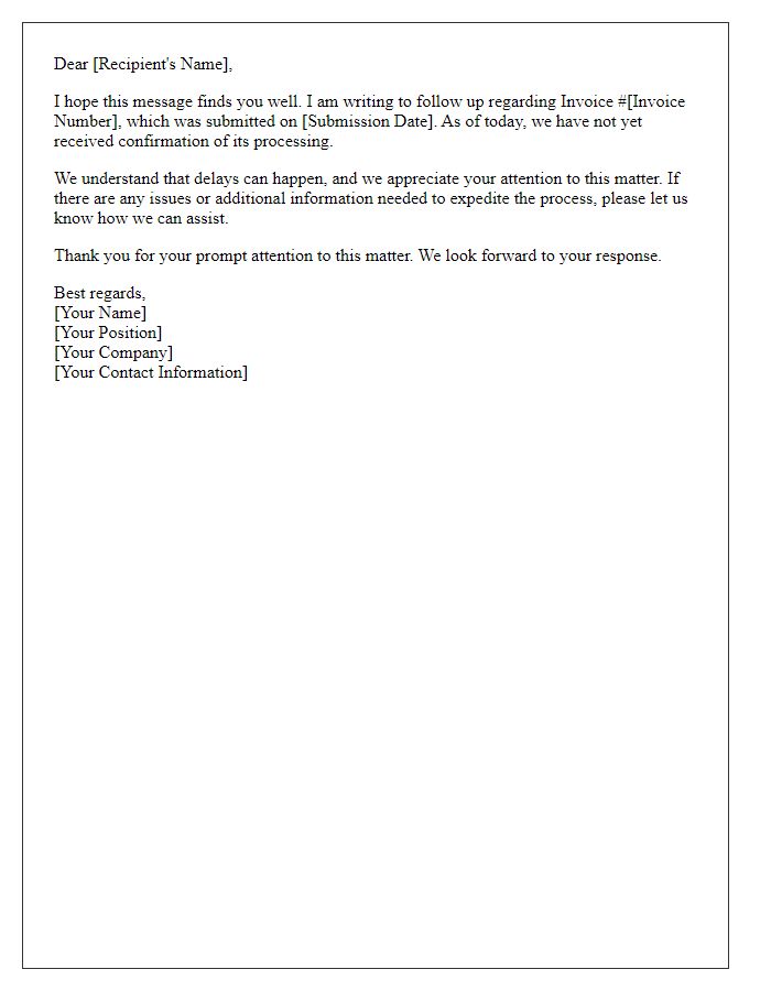 Letter template of Follow-Up on Invoice Processing Delay