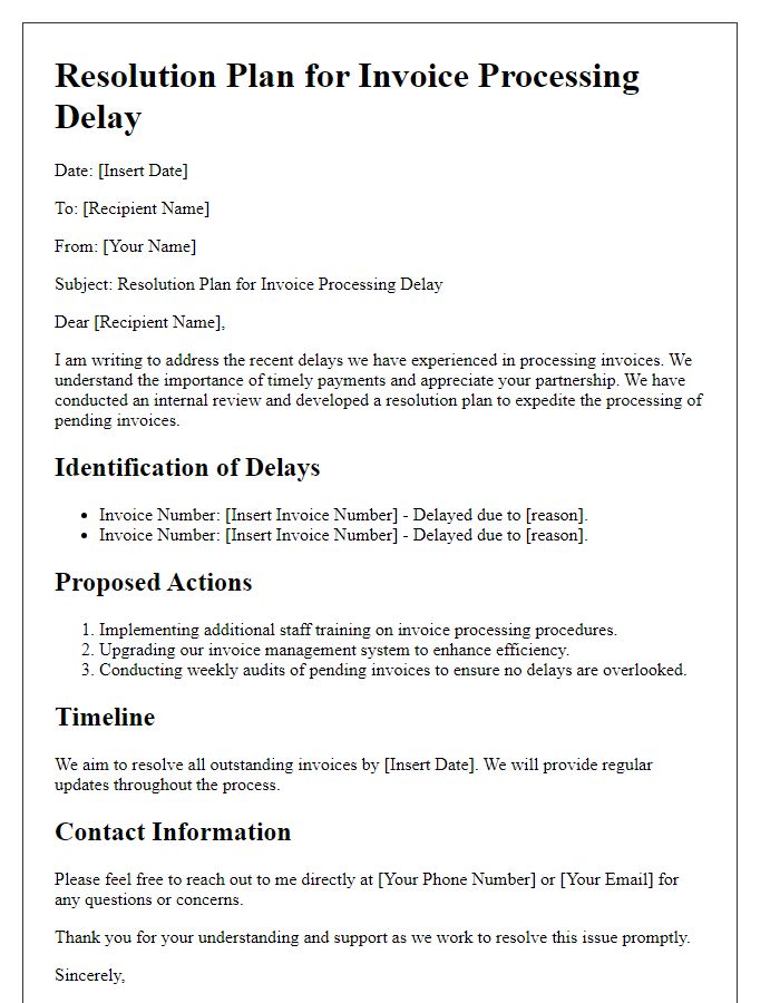 Letter template of Resolution Plan for Invoice Processing Delay