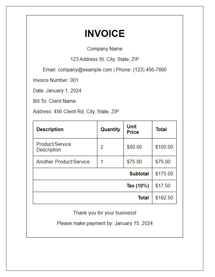 Letter template of customized invoice layout