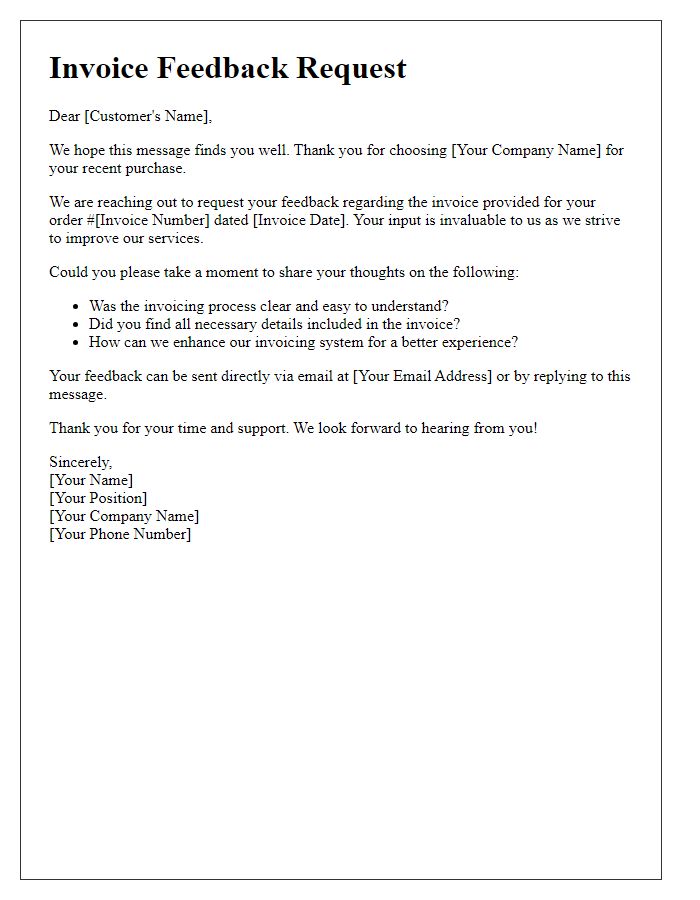 Letter template of invoice format feedback request