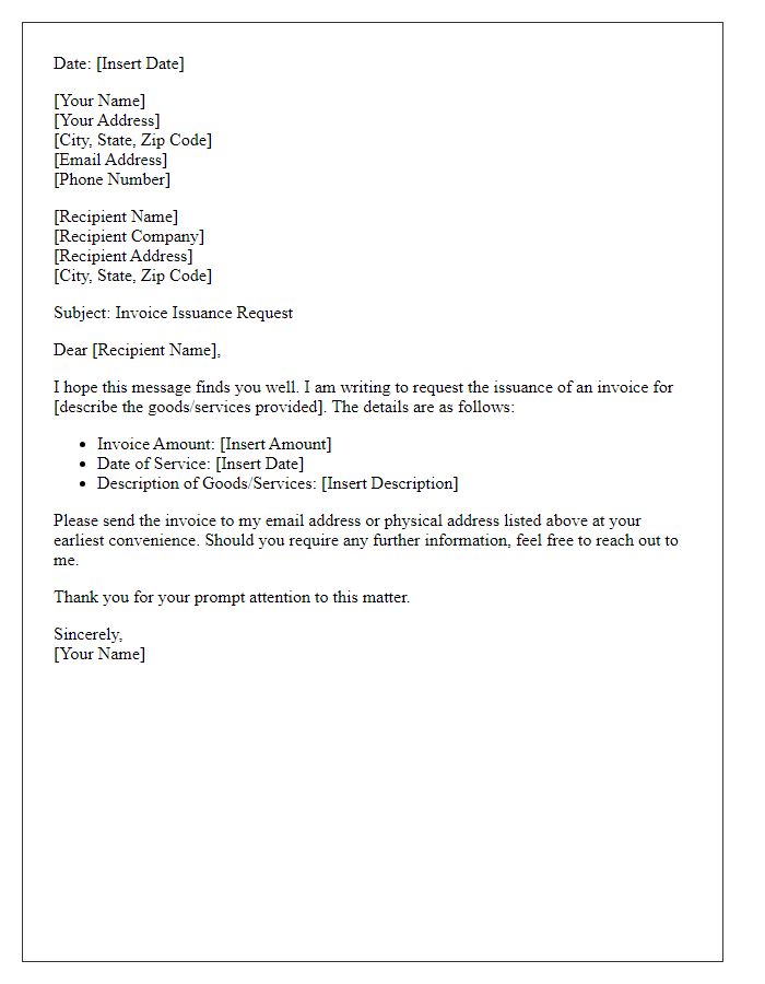 Letter template of invoice issuance request