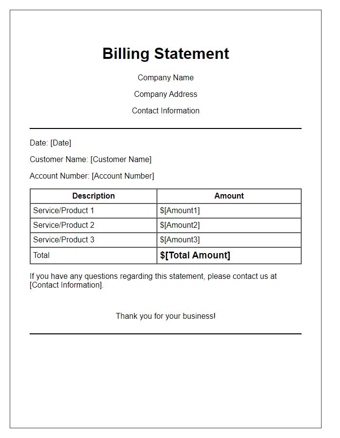 Letter template of preferred billing statement design